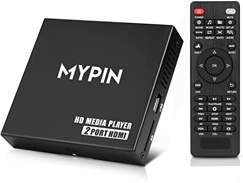 HDMI Media Player, MYPIN 1080P HDMI Out Splitter Mode Full-HD Ultra Digital Media Player for -MKV/RM- HDD USB Drives and SD Cards (Black)