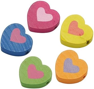 40pc Wood Beads, Hearts, Assorted Colors 18mm x 18mm
