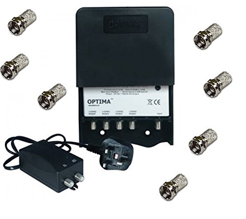 Optima MA25-4AK 4-Way TV Aerial Masthead Amplifier with Integrated 4G Filter - Black