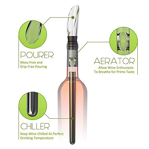 Wine Chiller Stick - 3-in-1 Stainless Steel Wine Bottle Cooler Stick Freezer with Aerator and Pourer Decanter for Whiskey Cocktails Beer- Perfect Wine Accessories Gift - Thumbnail 2