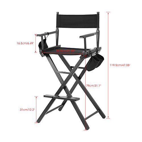 Sedia-da-Regista-Pieghevole-Makeup-Artist-Wood-Chair-Salon-Make-Up-con-Borse-Laterali-Nero