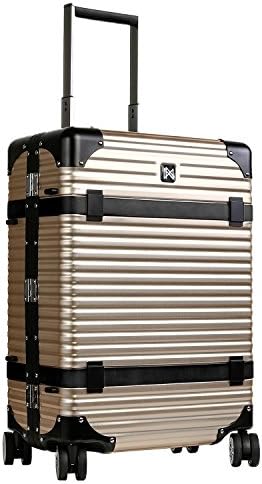 LANZZO Aluminum Magnesium Alloy Luggage with Spinner Wheels TSA Lock Approved Hardshell Travel Suitcase Inlaid Leather Belt