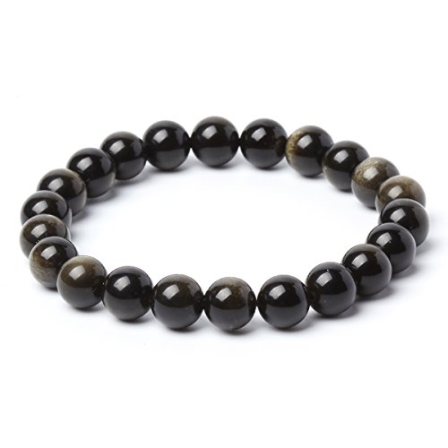 MATT HANN Beads Bracelet Original Handmade Grouding Stone Protection (Color Golden Obsidian Beads 8mm, Inner Perimeter 6.3 Inches)