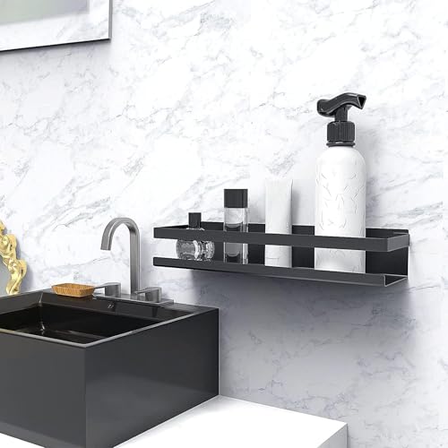 Bestdon Bathroom Shelf Stainless Steel, Shower Shelves Wall Without Drill for Bathroom and Kitchen, Adhesive, Matte Black, 30 cm