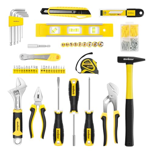 Enventor 158PCS Yellow Complete Tool Box, General Purpose Hand Tools Case, Tool Set Kit with Keys, Portable Tools Set for DIY and Daily Arrangements