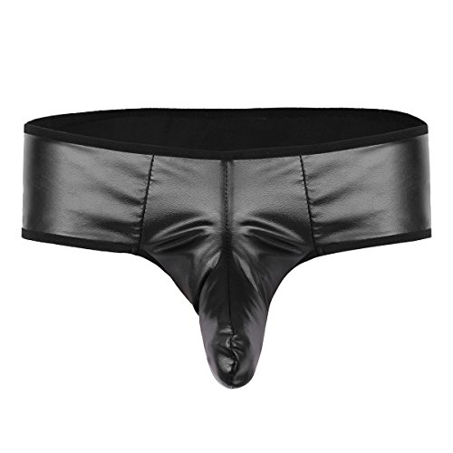 YiZYiF Men's Sexy Underwear Wet Look Leather Boxers Shorts Elephant Underpants Black Large