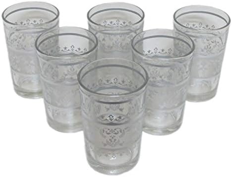 Set of 6 Moroccan tea glasses with "Tunis II" Silver Dishwasher-Safe