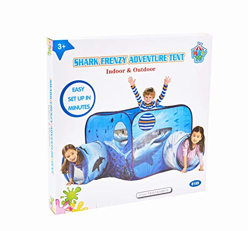 Kids Play Tunnel Tent with Pop Up Design | 2 Connected Tunnels Crawling and Fun | Seaworld Inspired Shark Tent| Children’s Play Tent Fits 2 to 3 Small Children (55 x 55 x 31.5 Inches)