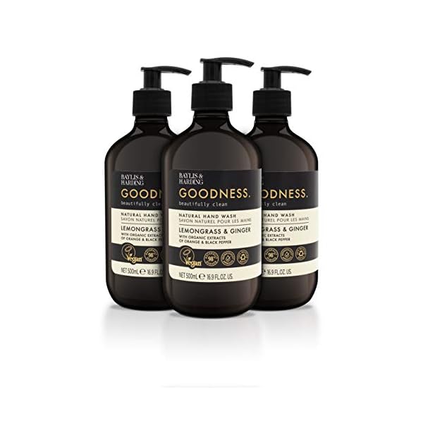 Baylis & Harding Goodness Lemongrass & Ginger Hand Wash, 500 ml, (Pack of 3) - Vegan Friendly