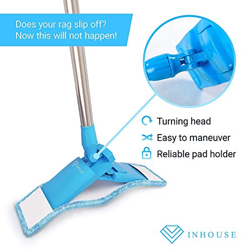 Dust Mop with Enhanced Holding Mechanism & Stainless Steel Telescopic Handle-for Wet & Dry Hardwood Wood Laminate & Tile Floor Cleaner Set with 2 Microfiber Mop Washable Pads & Brush Cleaner.