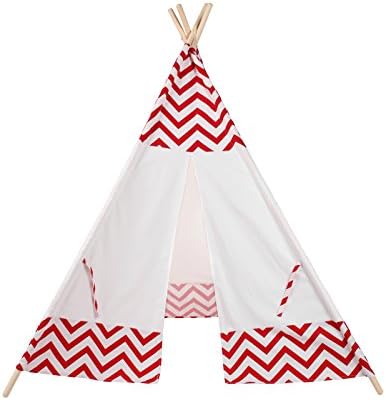 CANALOHA 4 pole version Red and White Large Foldable breathable Cotton Canvas Playhouse Outdoor Indoor India toddlers Play Tent with window, Ideal for Kids Girls/Boys Birthday Gift Christmas Party