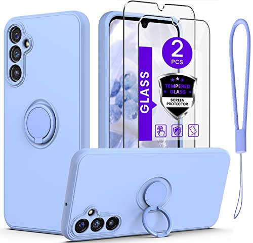 DagoRoo for Samsung Galaxy A24 4G/5G Liquid Silione with Tempered Glass Screen Protector [2 Pack] Case, with Kickstand Soft Slim Shockproof Protective Cases | Anti-Scratch Microfiber Lining-Purple