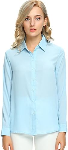 Moda Jihan Women's Long Sleeve Button Down Chiffon Blouse Shirt Top (XXXL, Light Blue)