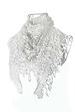 Lace Tassel Sheer Burnt-out Floral Print Triangle Mantilla Scarf Shawl Neck Wrap white