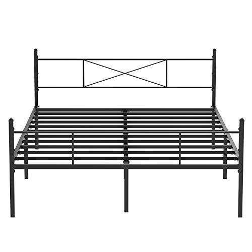 HAAGEEP Full Size Bed Frame with Headboard and Footboard Black Metal