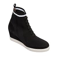 Linea Paolo Fabiana | Stretch Knit Suede Wedge Fashion Sneaker Bootie Flat Black Stretch Knit/Suede 7.5M