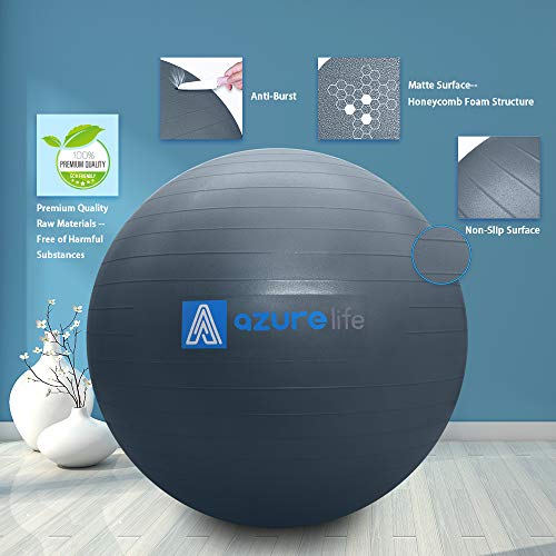 A AZURELIFE Professional Grade Exercise Ball, Anti-Burst&Non-Slip Stability Balance Ball with Quick Pump Included, Multiple Sizes&Colors, Perfect for Birthing, Yoga, Pilates, Desk Chairs&Therapy