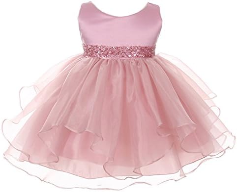Chic Baby Girls Dusty Rose Organza Sequin Adorned Flower Girl Dress 12M