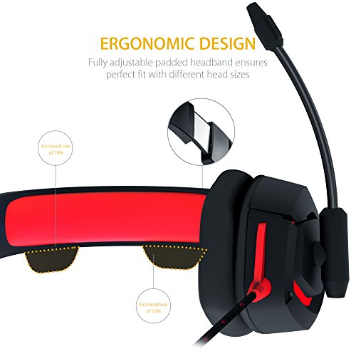 PC Gaming Headset, MillSO K1 Stereo Bass Surround Over-Ear Headphone with Adjustable Microphone, 3.5mm Audio Jack Y Cable Adapter, LED Light and Volume Control for PS4 Xbox one PC Nintendo Switch--Red - Thumbnail 7