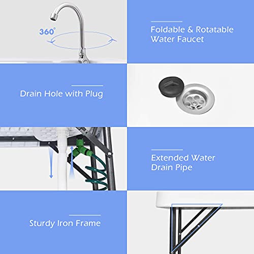 GYMAX Fish Cleaning Table with Sink, Folding Fish Cleaning Station with Faucet, Spray Cleaner