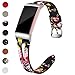 Maledan Bands Compatible for Fitbit Charge 3 and Charge 3 SE Fitness Activity Tracker, Slim Genuine Leather Band Replacement Accessories Strap for Charge3 Special Edition, Large, Black/Pink Floral