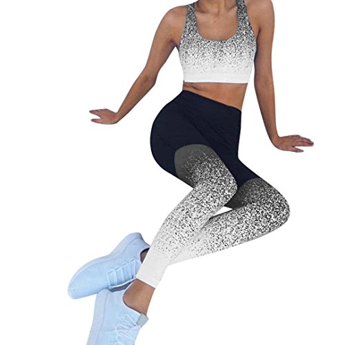 Paymenow Yoga Pants, Women's Gradient Color Power Flex Yoga Pants Tummy Control Workout Yoga Capris Pants Leggings for Riding Running (Gray, XL)