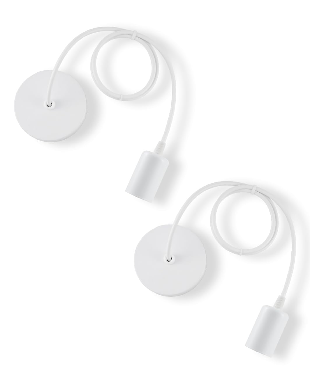 Vecys White Pendant Light Fitting,Ceiling Fitting Set with 100cm Adjustable Flexible Cable,E27 Screw Lamp Holder for Ceiling Pendant(2PCS)