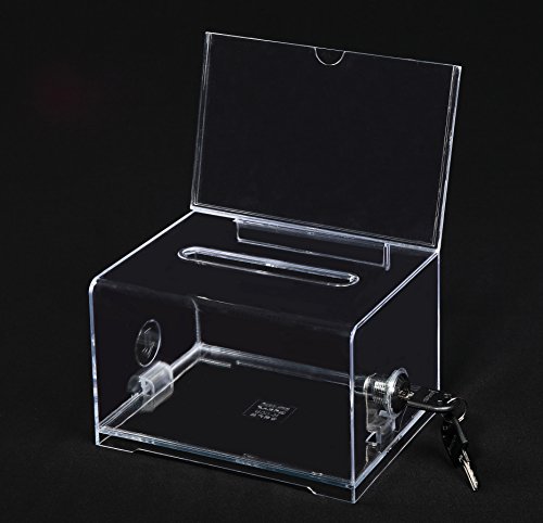 Polmart Clear Suggestion/Business/Card Drawing Box with Sign and Lock