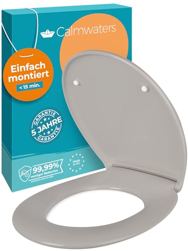 Calmwaters® Premium WC Sitz einfache Montage, Toilettendeckel bis 250 kg, Made in EU, aus antibakteriellem Duroplast, Absenkautomatik, 2 Montage Optio
