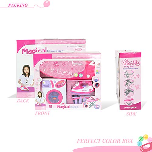 KARMAS PRODUCT Laundry Center Play Set, Housekeeping Toy for Girls Includes Ironing Board, Iron, Washing Machine