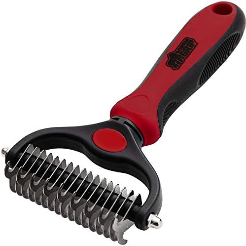 Gorilla Grip Premium Dog Rake, 2 Sided Undercoat Pet Grooming Brush, Gentle on Dogs and Cats, Groom Medium and Long Haired Pets, Deshedding and Dematting Comb Helps Prevent Tangles and Mats, Red