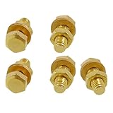 5 x Gold Tone Solid Brass Hex Screw Fasteners 6mm x 15mm w Gaskets Nut