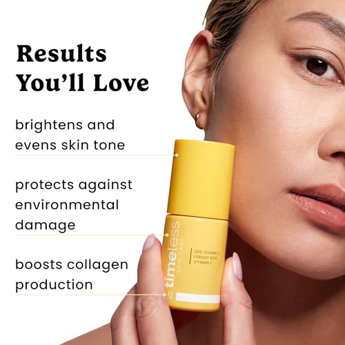 Timeless Skin Care Vitamin C Serum with Vitamin E & Ferulic Acid - Brightening Serum - for Oily & Dry Skin - Fragrance-Free - 4 oz
