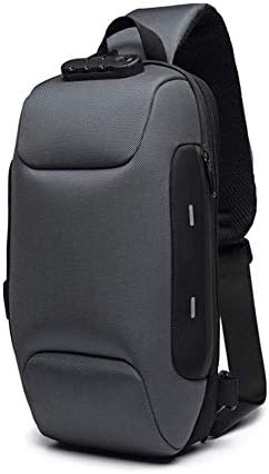 Oivias Sling Backpack,USB Anti-Theft Men's Chest Bag with Anti-Theft Password Lock, Casual Shoulder Bag Waterproof Oxford Cloth Chest Bag for Outdoor Activities（Size：17834cm） (Color : Gray)