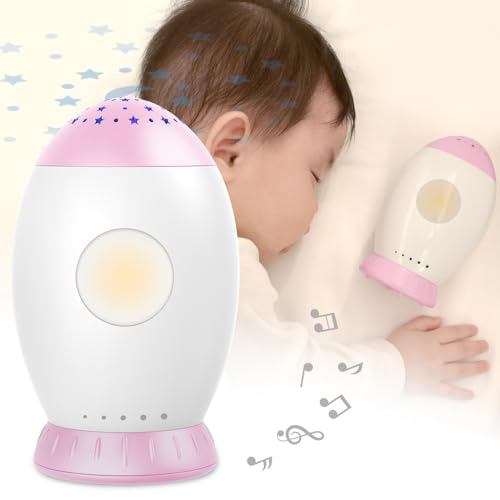 Nueplay Baby Sleep Soother with Lullaby Songs & White Noises, Star Projector for Kids Room Decor, Baby Nursery Night Lights, Portable Sound Machine for Toddlers, Girls' Pink