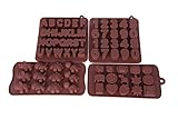 Silicone Mold Bakeware Set - 4-Pack - Dinosaurs, Numbers, Alphabet Letters, Cute Figures - Baking Pan Kit for Chocolate, Candy, Candle, Soap, Cakes - Brown