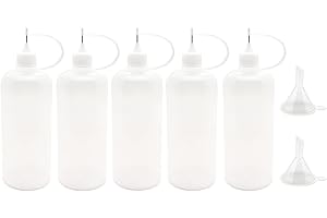 MYYZMY 5 Pcs Needle Tip Bottle, 4 Ounce Precision Tip Applicator Bottles, with 2 Pcs Mini Funnel for Paper Quilling DIY Craft, White Lid