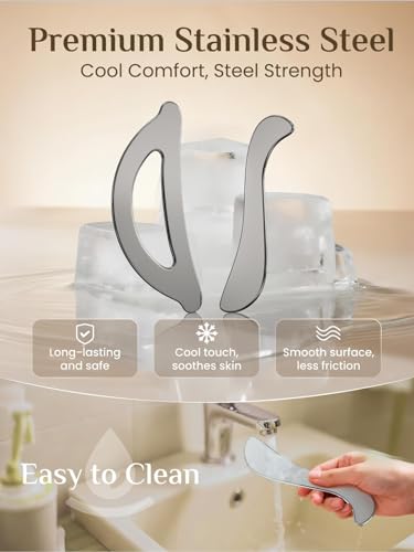 Rena Chris Gua Sha Facial Tools - Stainless Steel Muscle Scraper Tool Set for Physical Therapy & Deep Tissue Massage, Body Gua Sha Tools with Travel Pouch (2-Piece Kit)
