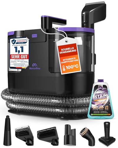Motionflow PRO Carpet Cleaner with Steam Function - 1700 W Steam Brush, Upholstery Cleaner for Carpets, Upholstery Furniture and Car Seats and Much More, Wet Vacuum Cleaner with Self-Cleaning, Steam Cleaner for Everything