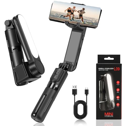 Estabilizador Celular, Estabilizador Portátil de Eixos para Celular, Eixos com Luz de Preenchimento, Tripé, Controle Remoto, Rotação 360° Automática