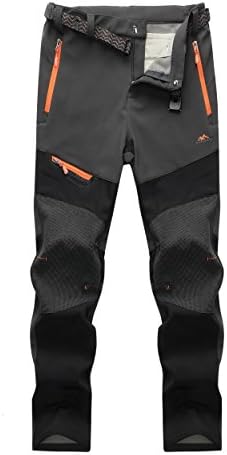 SUPERBHUNT Mens Softshell Outdoor Pants Polar Fleece liner Hiking Trekking Pants Moisture-Wicking Stretchable Breathable Water Resistant Snow Pants Spring Fall Winter Dark Gray 2XL(Asian 4XL)