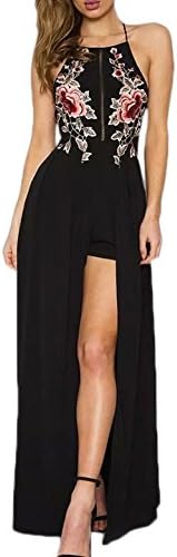 LILY ROSIE GIRL Women's Casual Romper Embroidery Sexy Playsuits Backless Strap Off Shoulder Party Jumpsuit,Black,Medium