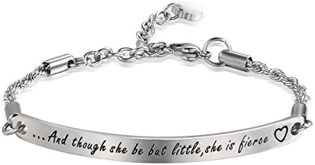 AISHOW Inspirational Engraved Message Bracelet Adjustable Premium Stainless Steel Motivational Quote Bar Bracelet Gift for Women Girl Sister Mother Friends (Silver-she Little, she is Fierce)