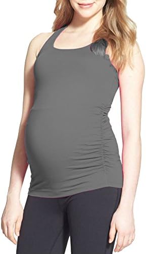 Cloya Maternity Long Racerback Tank Top (M, Charcoal)