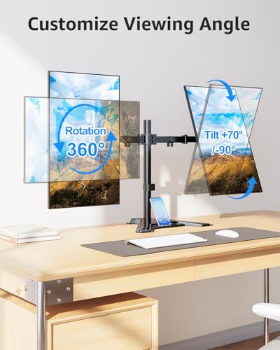 MOUNTUP Dual Monitor Stand - Freestanding & Height Adjustable Monitor Desk Mount, Steady VESA Mount Computer Stand for 2 Screens up to 27 inches, MU1002