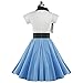 ZEZCLO Women's Retro Poodle Print Skater Dress Vintage High Waist Rockabilly Swing Tee Cocktail Party Dresses Light Blue L