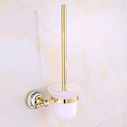 Toilet brush toilet cup holder/Bathroom Hardware Bathroom Accessories Set/Blue and white porcelain/Gold-plated European antique-A