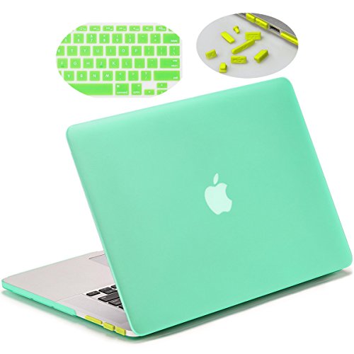 Matte Hard Case Compatible For Macbook Pro Retina 15 Inch Mid 12 To Mid 15 Lention Plastic Case For Mac Book Matte Finish With Rubber Feet With Anti Dust Plugs And Keyboard Cover Green