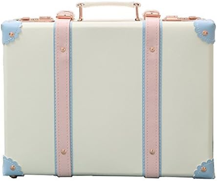 Women Pu Leather Cute Vintage Carry On Luggage Cosmetic Suitcase with Straps Fairy White 12"