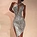 Women’s One Shoulder Bodycon Cocktail Dress – Ladies Shiny Sequin Deep V Neck Mini Dress – Split Party Dressesthumb 1